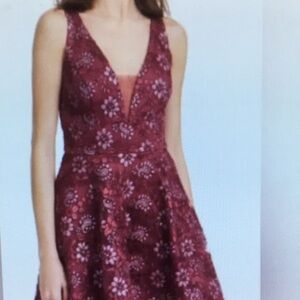 Red Sleeveless V-Neck Fit and Flare Dress for Wedding Guest